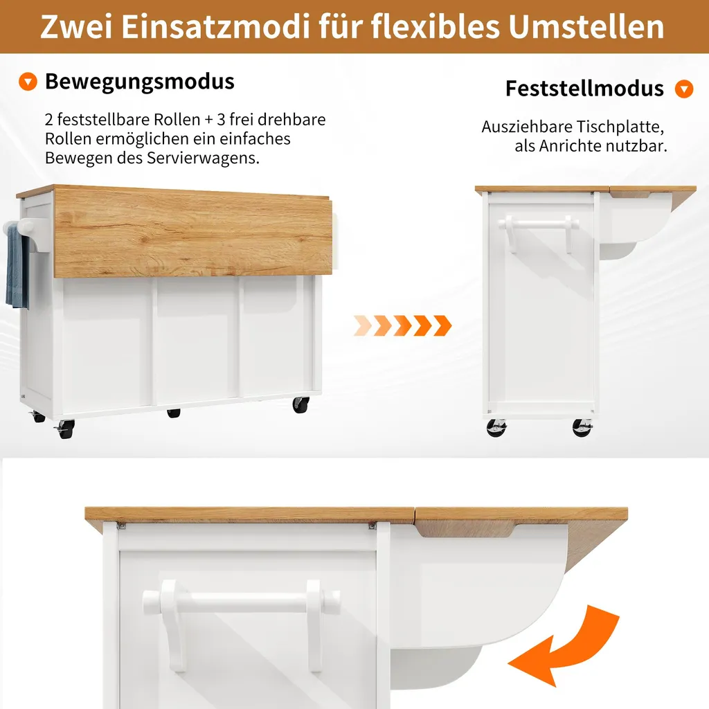 Chariot de Cuisine Mobile Meuble Buffet avec Plan de Travail Extensible - 14