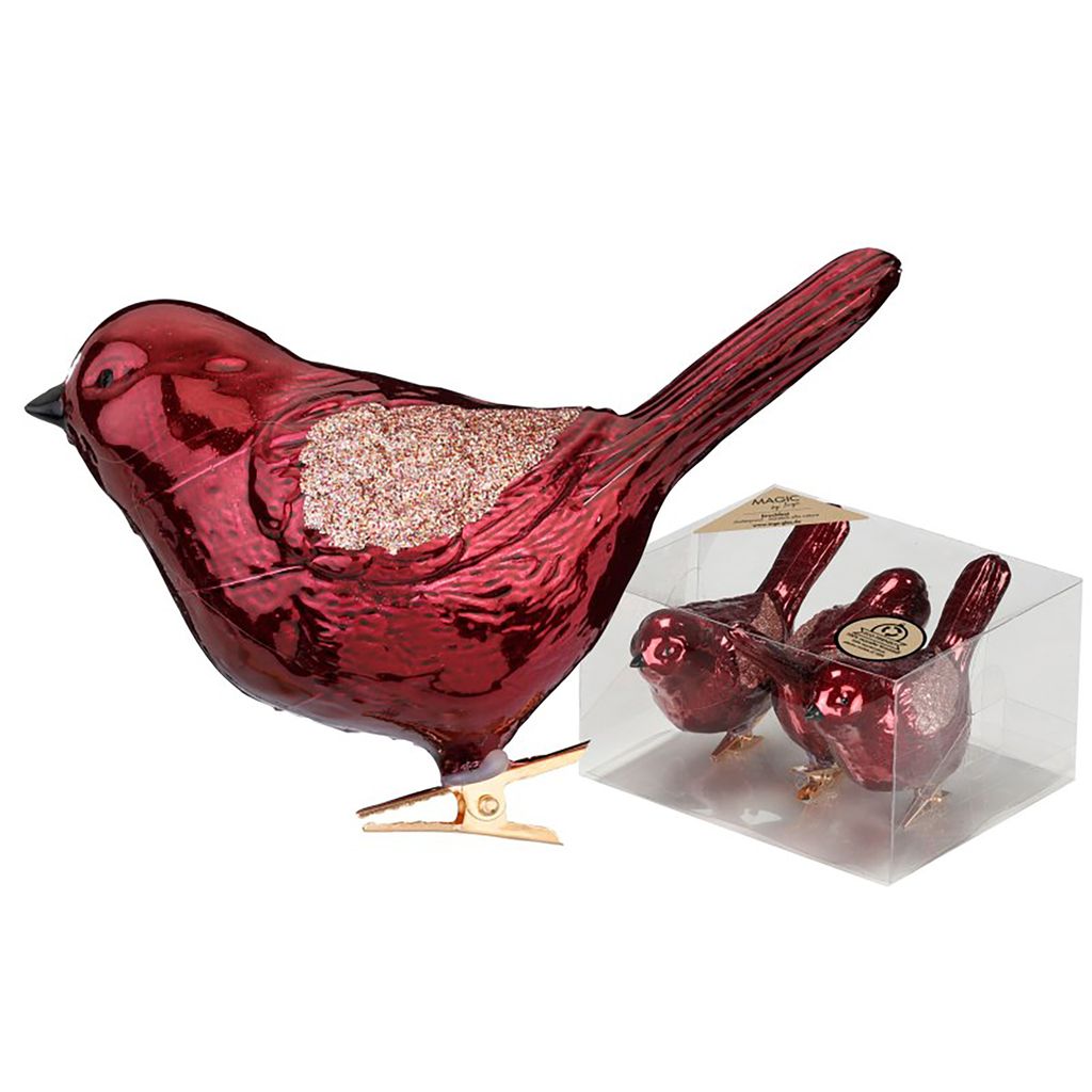 Christbaumschmuck Kunststoff Vögel auf Clip 3er Set Bordeaux Red