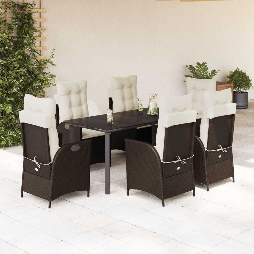 Maison Exclusive - 7-tlg. Garten-Essgruppe mit Kissen Braun Poly Rattan