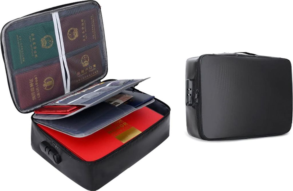 Wasserdichte feuerfeste Dokumentenbox Organizer mit Schloss - Große 3-lagige sichere Aufbewahrungstasche für wichtige Dokumente, Pässe und Zerti...