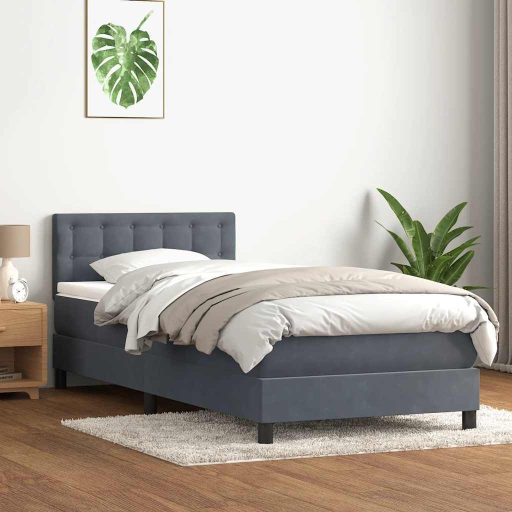 Boxspringbett mit Matratze Dunkelgrau 80x210 cm Samt, Klassische Betten Design Möbel