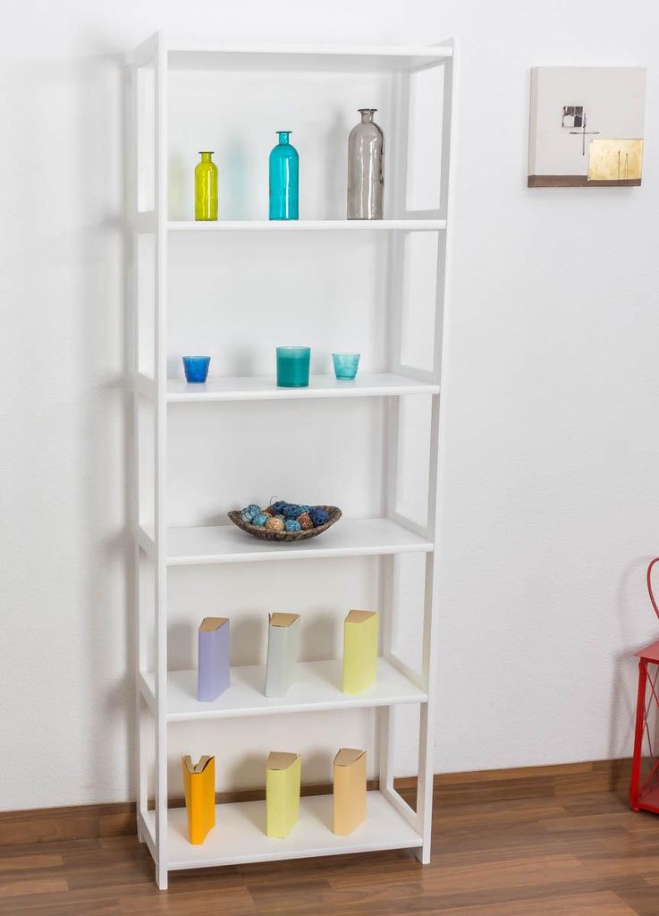 Bücherregal - 70 cm breit, Kiefer Holz-Massiv, Farbe: Weiß