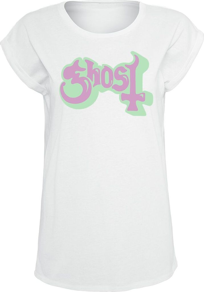 Ghost T-Shirt Damen Bubble Logo weiß Band-Merch, Bands 100% Baumwolle L
