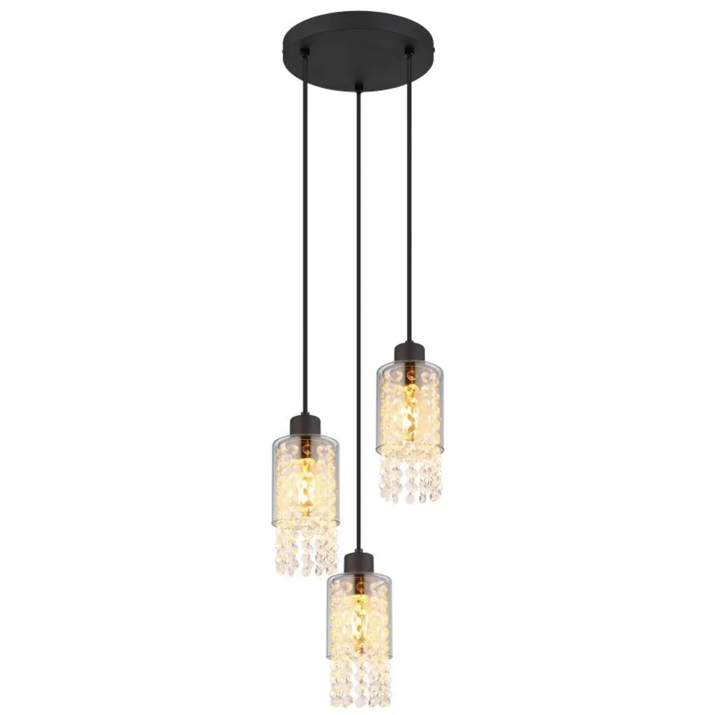 Luminaire Suspendu Chic en Verre Fumé et Cristaux de Verre Noir Mat