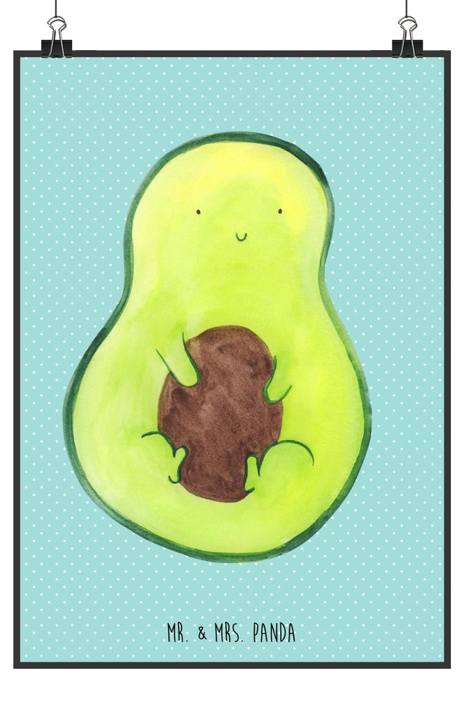 Mr. & Mrs. Panda Bild Avocado Kern DIN A2 - Türkis Pastell - Geschenk, Spruch Leben, Avokado, kunstdruck poster, Frucht, drucke, Pflanze, Plakat, ...