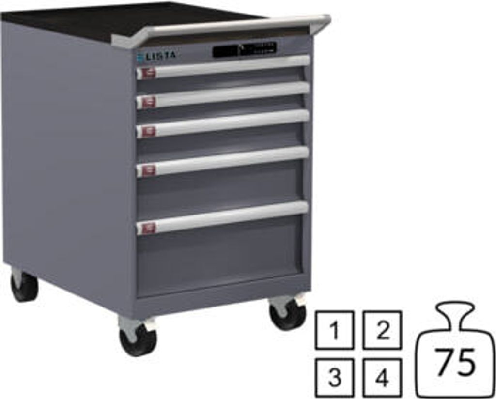 Lista Schubladenschrank - fahrbar - 78.547.080 - 890 x 564 x 725 mm (HxBxT) - 5 Schubladen - 75 kg - Code Lock - Taubengrau (NCS S 4502-B)