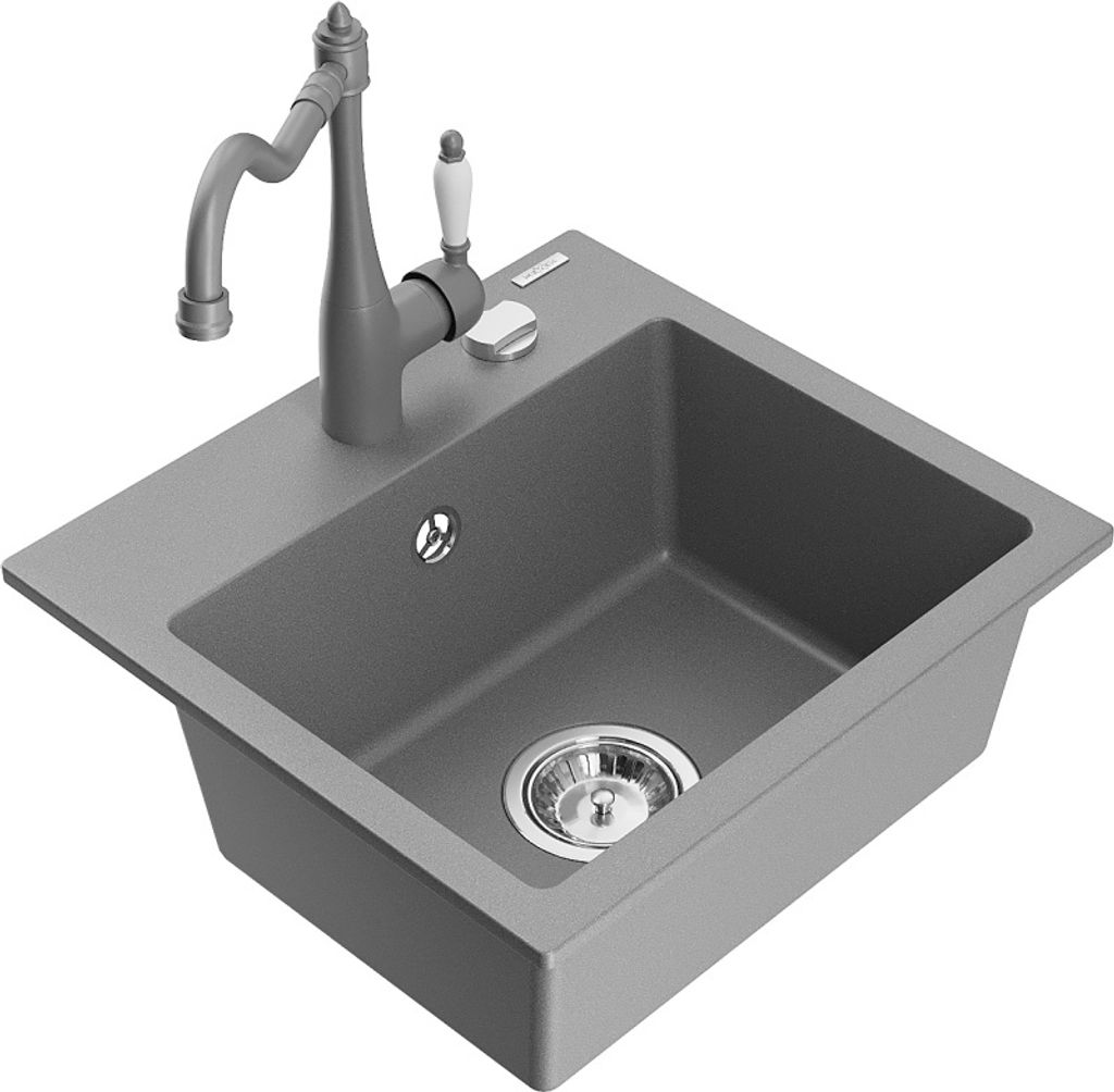 Mexen Milo 1-Becken-Granit-Spüle mit Mischbatterie Carla, Grau - 6505-71-670700-71