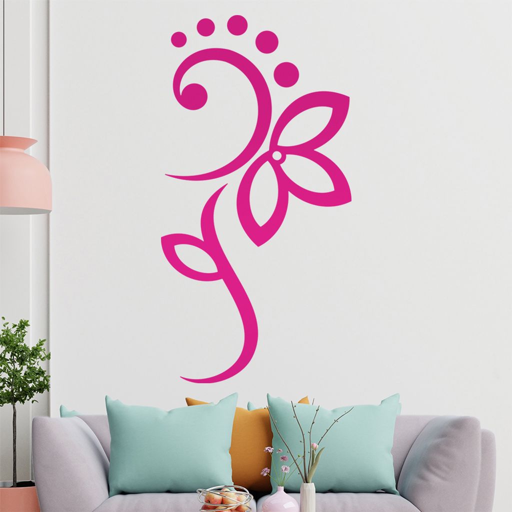 Blume - Linien Punkte Wandtattoo in 6 Größen - Wandaufkleber Wall Sticker - Dekoration, Küche, Wohnzimmer, Schlafzimmer, Badezimmer