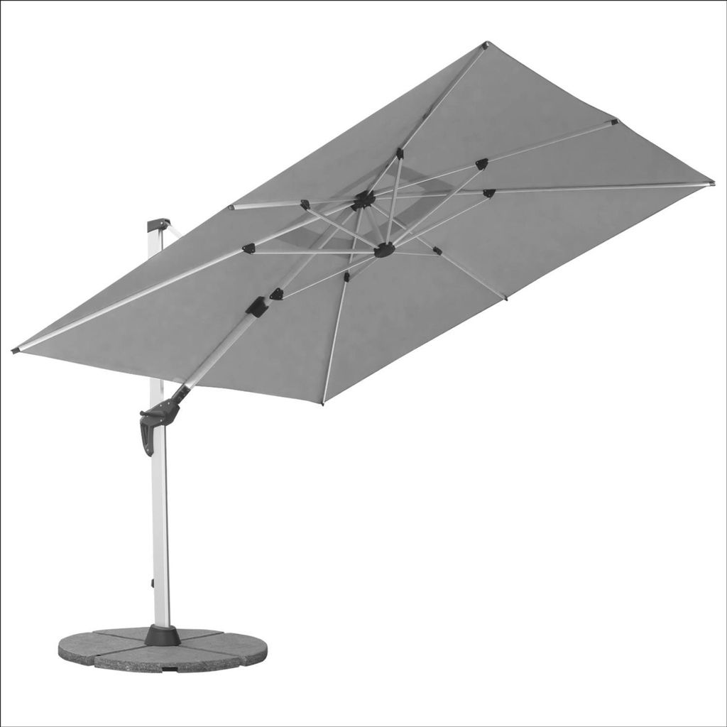 anndora Ampelschirm Aluminium silber 3m x 3m quadratisch - 360o drehbar - komplett schwenkbar neigbar - inklusive Granitplattenständer - mit Gran...