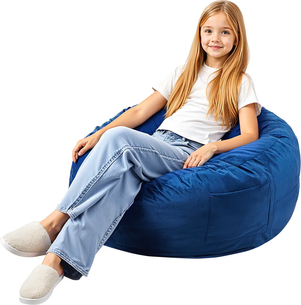 VEVOR Poltrona a Sacco Gaming 89x89x56 cm Memory Foam 25D Blu Lavabile