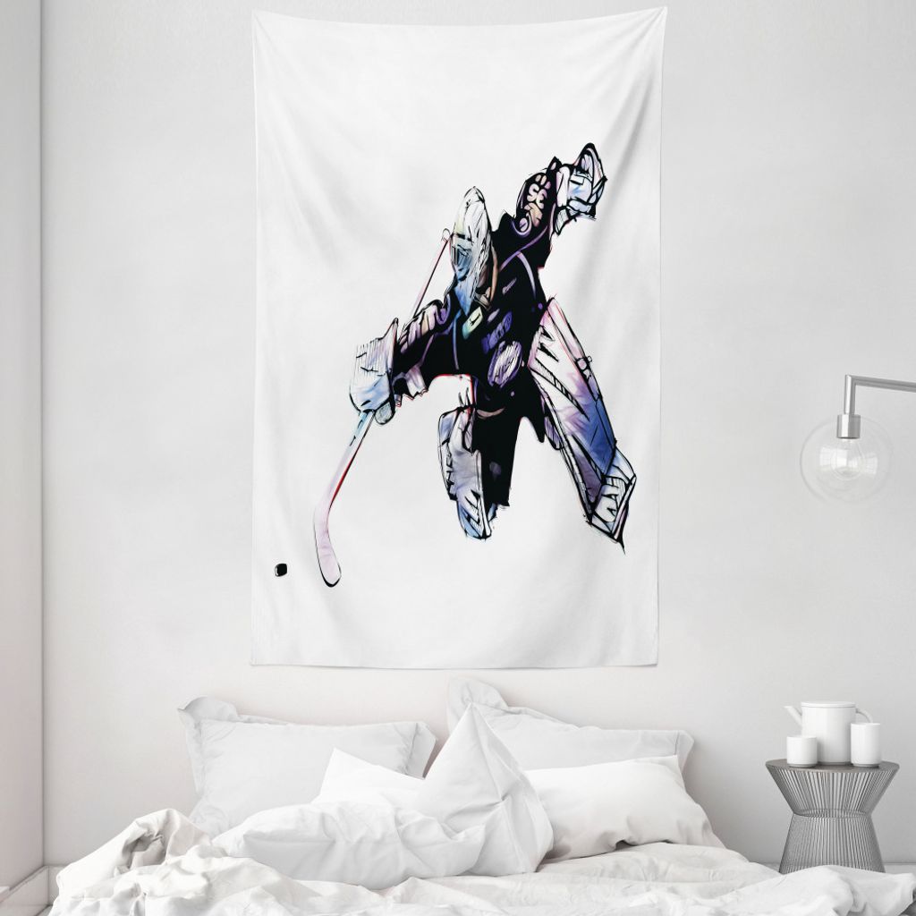 ABAKUHAUS Eishockey Wandteppich und Tagesdecke, Torwartspiel aus Weiches Mikrofaser Stoff Waschbar ohne Verblassen Digitaldruck, 140 x 230 cm, Lila...
