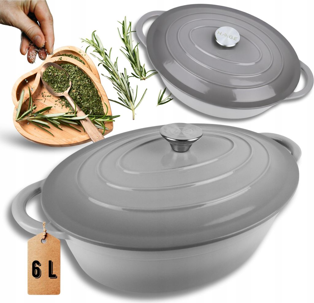 Bräter HAGE Gusseisen emailliert 6 l grau 41 cm induktionsgeeignet