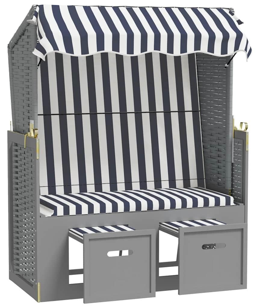 vidaXL Strandkorb mit Dach Poly Rattan und Massivholz Blau Produktbild 