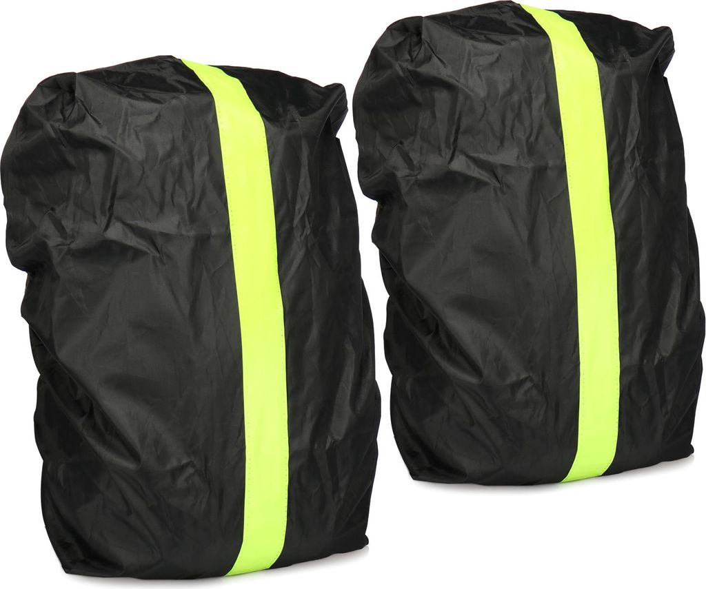 COM-FOUR 2x Rucksackschutz - Wasserdichter Regenschutz für Schulranzen und Rucksack - Regenhülle mit gelbem Reflexionsstreifen