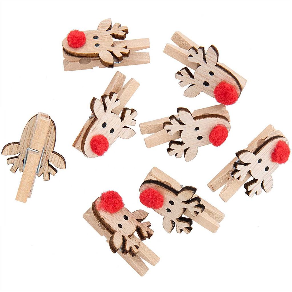 Deko-Clips Rentier natur 8 Stück 23x23 mm
