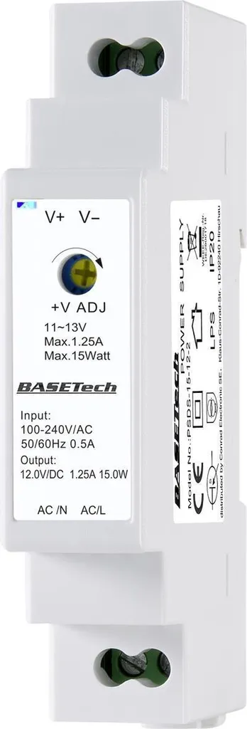 Alimentation à découpage 12V pour Rail DIN 15W Basetech PSDS-15-12-2