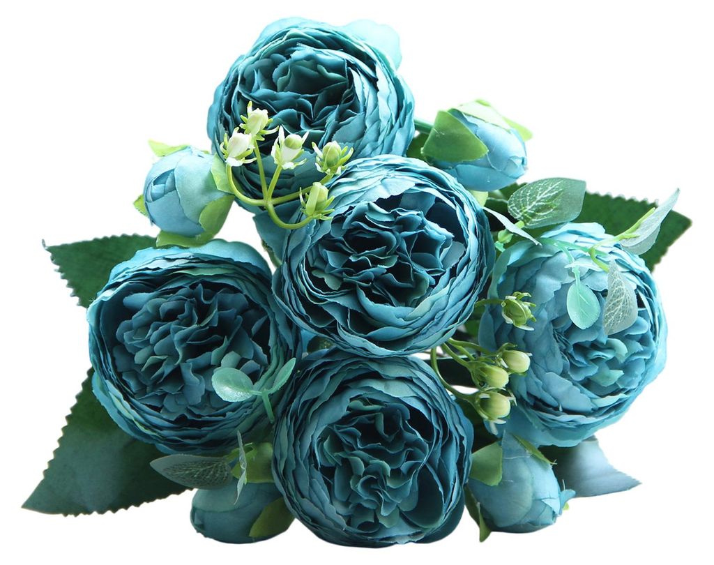 Künstlicher Pfingstrosenstrauß mit 5 Blütenköpfen und 4 Knospen, künstliches Pfingstrosen-Gesteck für die Vase, Boho-Hochzeitstischdekoration