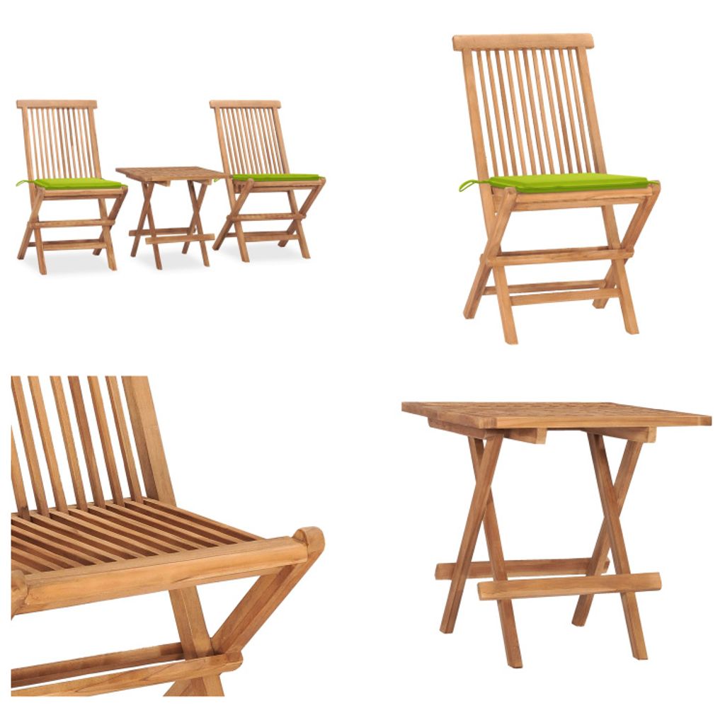vidaXL 3 tlg. Garten Essgruppe mit Kissen Klappbar Massivholz Teak - Gartenmöbel-Set - Gartenmöbel-Sets - Gartentisch Und Stühle - Gartentische ...