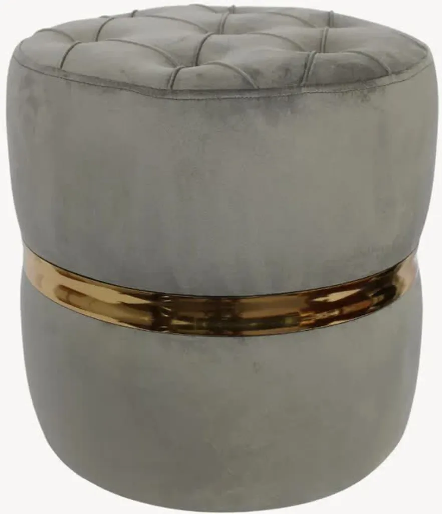 Pouf Casha 42x40cm gris clair et or pour salon et chambre moderne