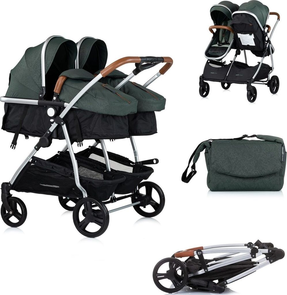 CHIPOLINO Kinderwagen fü r Zwillinge, Kinder mit ungleichen Sternen - combinovan Duo Smart Basil