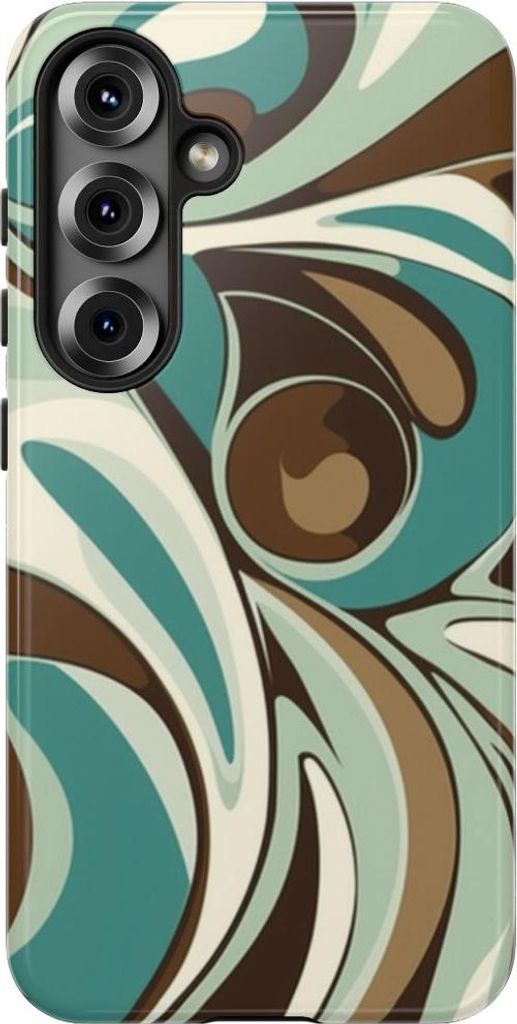 Abstraktes Wirbelmuster in Türkis und Braun – Hülle Kompatibel mit Samsung Galaxy S25