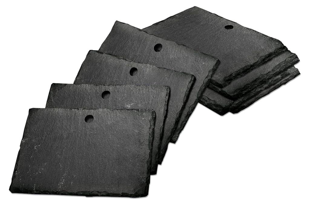 8er Set Schiefer Schilder Täfelchen - 10x7 cm - Rechteckig mit Loch - zum Beschriften für Garten, Haushalt, Basteln, Geschenke
