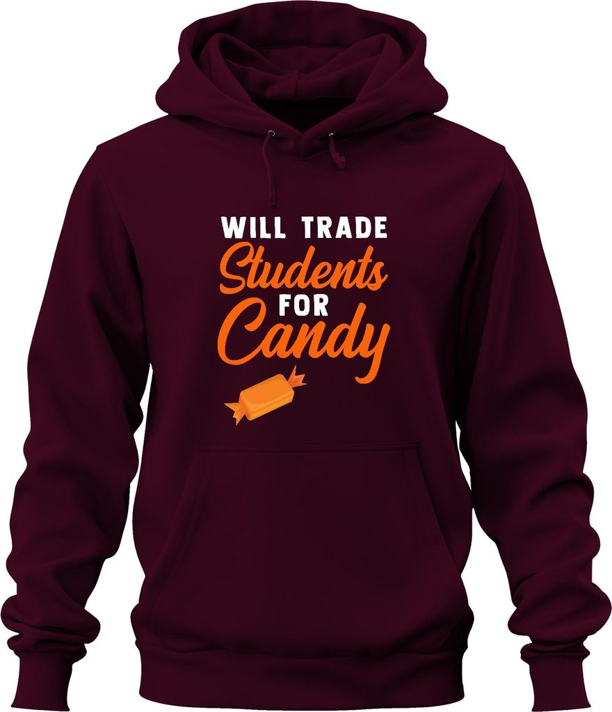 Will Trade Students For Candy Halloween Lustig Schule Eltern Uni Hoodie Kapuzenpullover, Burgundy, M