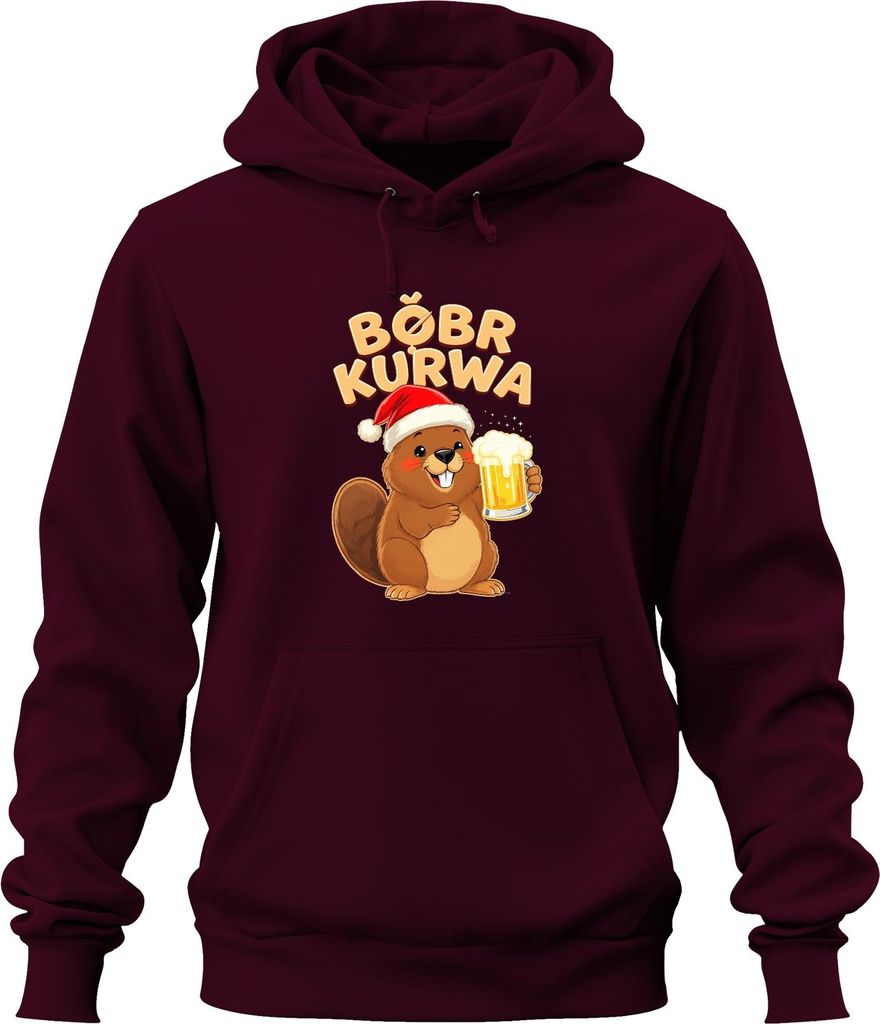 BÓBR KURWA Meme Biber Weihnachten Bier Weihnachtsmütze Geschenk Uni Hoodie Kapuzenpullover, Burgundy, L