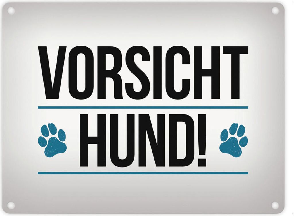 Vorsicht Hund! Metallschild mit Pfoten Motiv in blau Produktbild 