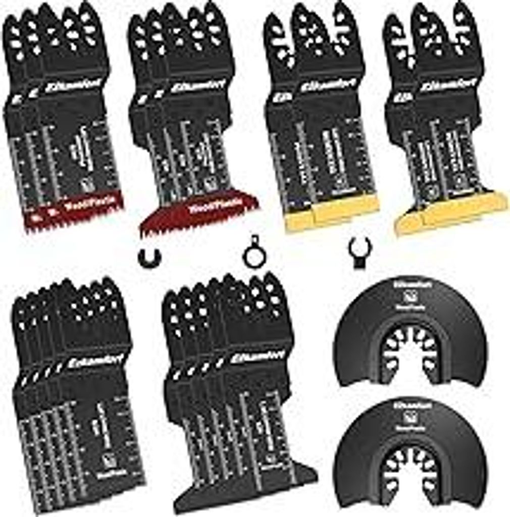 Ezkamfort 25 tlg Multitool Sägeblätter, Mehrfachwerkzeug Zubehör Set für Holz Kunststoff Metall, Oszillierendes Sägeblatt Set Kompatibel mit E...
