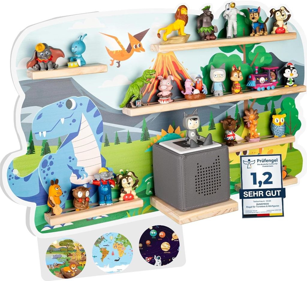 bunnyboo Toniebox Regal - für bis zu 45 Tonies - 2024 - Magnetisches Regal für Toniebox und Figuren - e Qualität - Für Jungen und Mädchen (Dino)