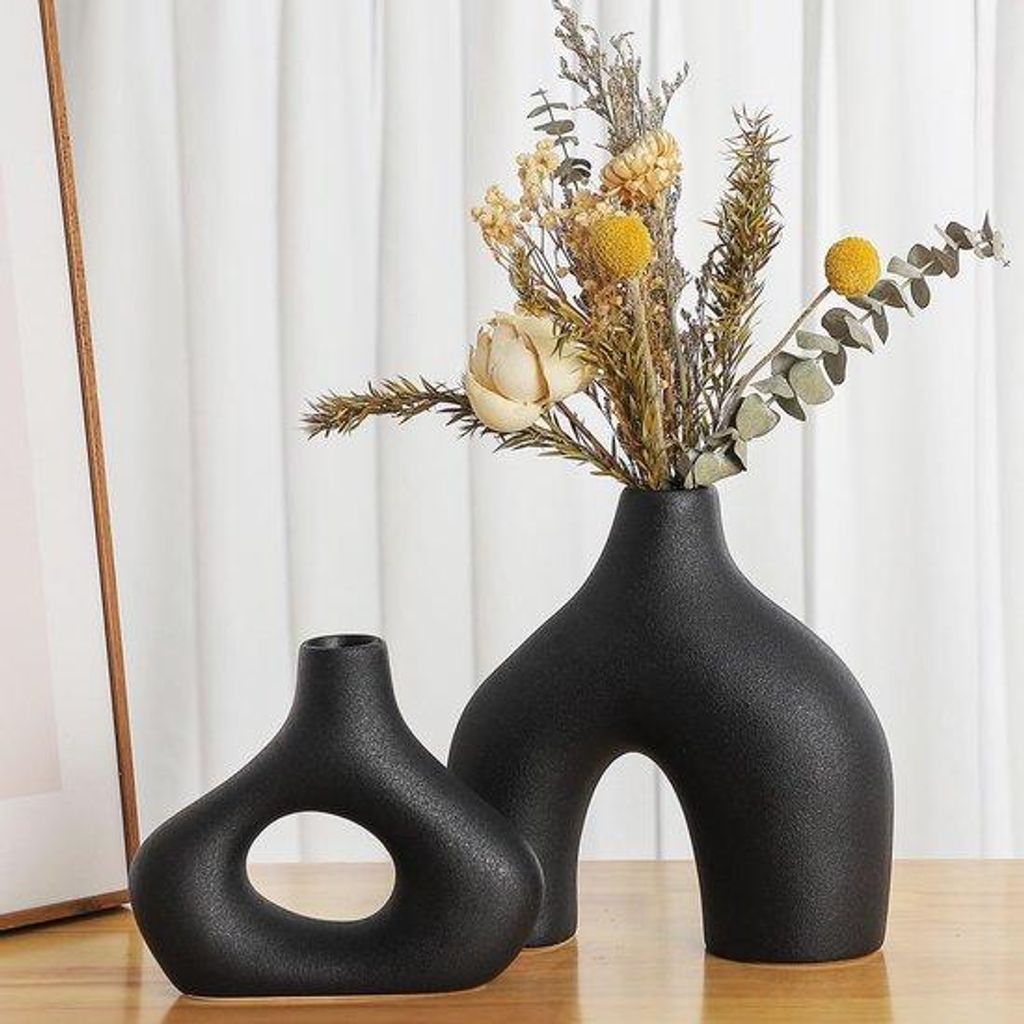 Keramische Vazenset, Schwarz, 2 Stück, Moderne Woonaccessoires, Pampasgras, Boho-Stil