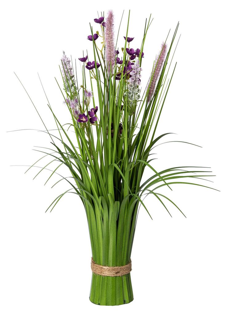 CREATIV green künstlicher Stehgras-Busch mit lila Blüten Produktbild 