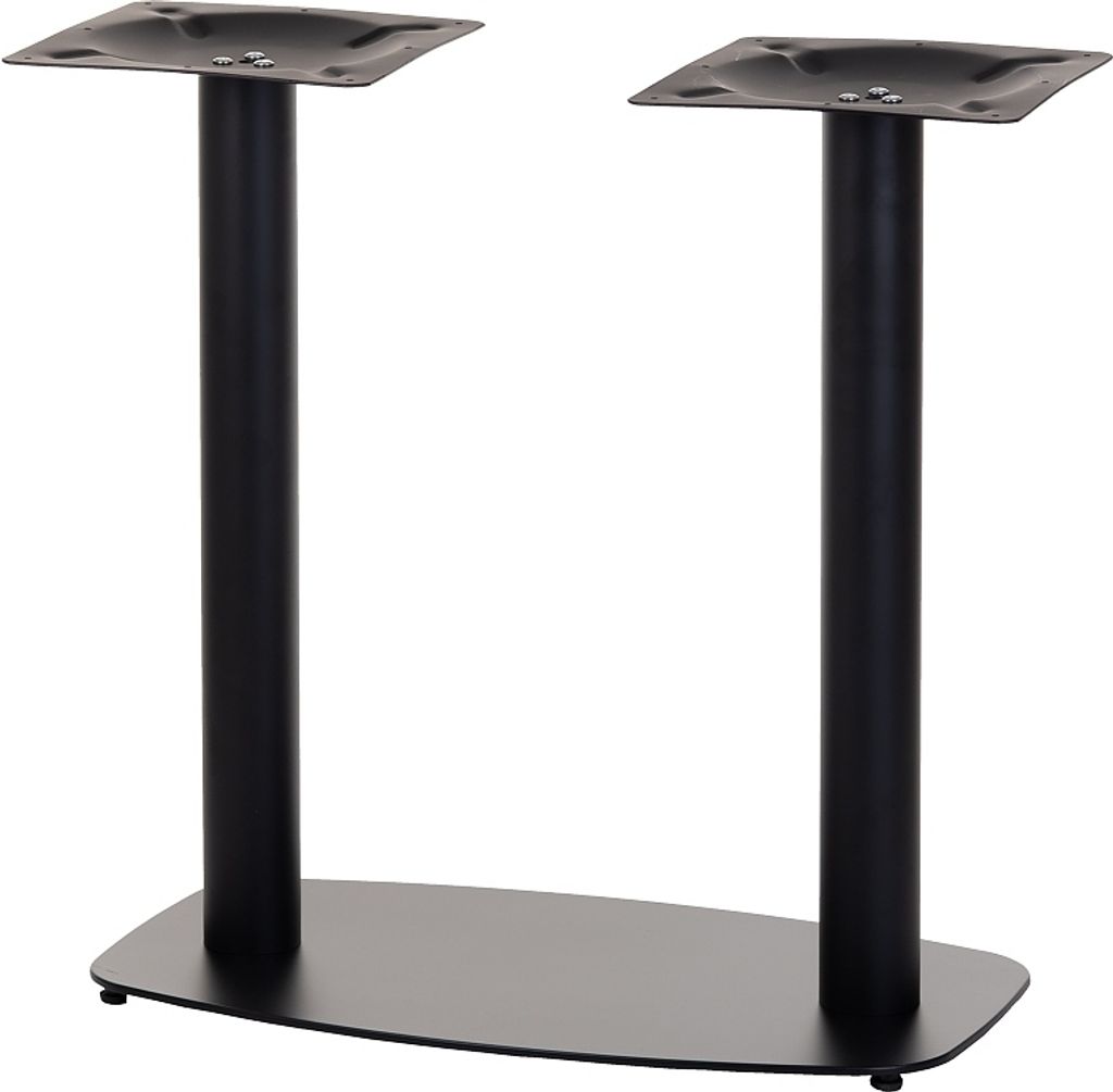 A pair of black metal table legs with a flat base and square top plates, shown against a white background.