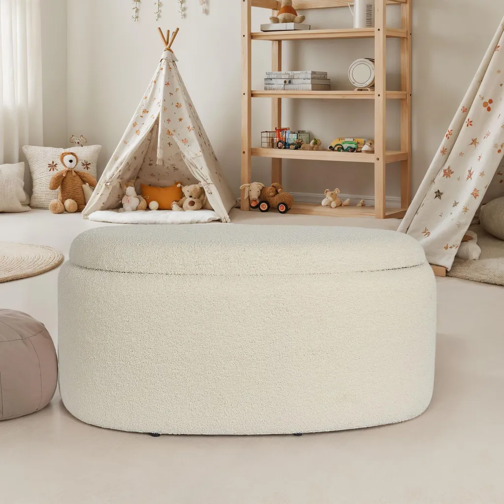Pouf Coffre de Rangement Ovale 81 cm : Rangez Tout en restant Chic