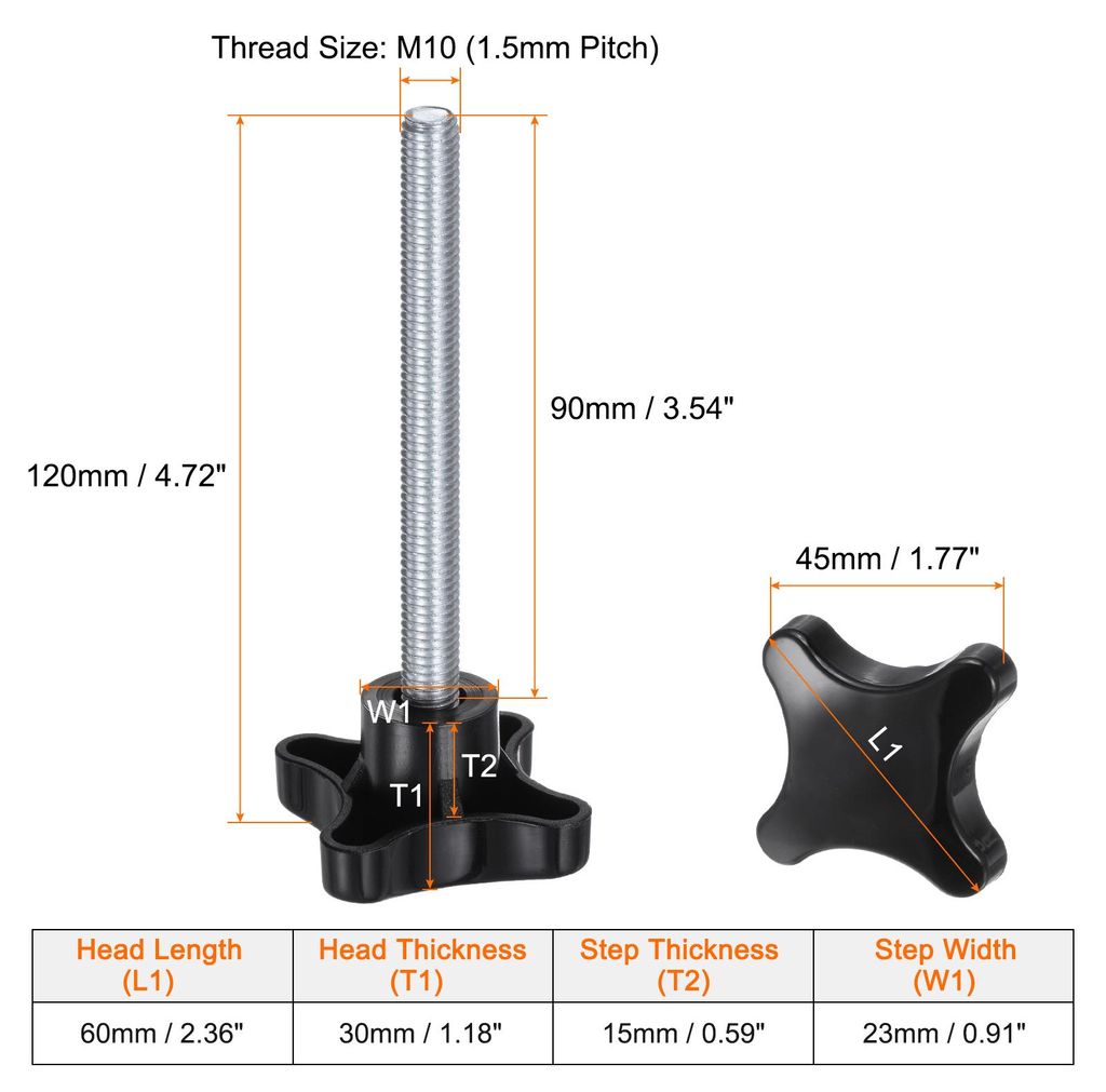 2 Stš¹ck R?ndelschrauben mit Kreuzgriff M10 x 90mm Sterngriffschraube Kunststoff Knopf Verzinkter Kohlenstoffstahl Gewinde Klemmschraube Sterngri...