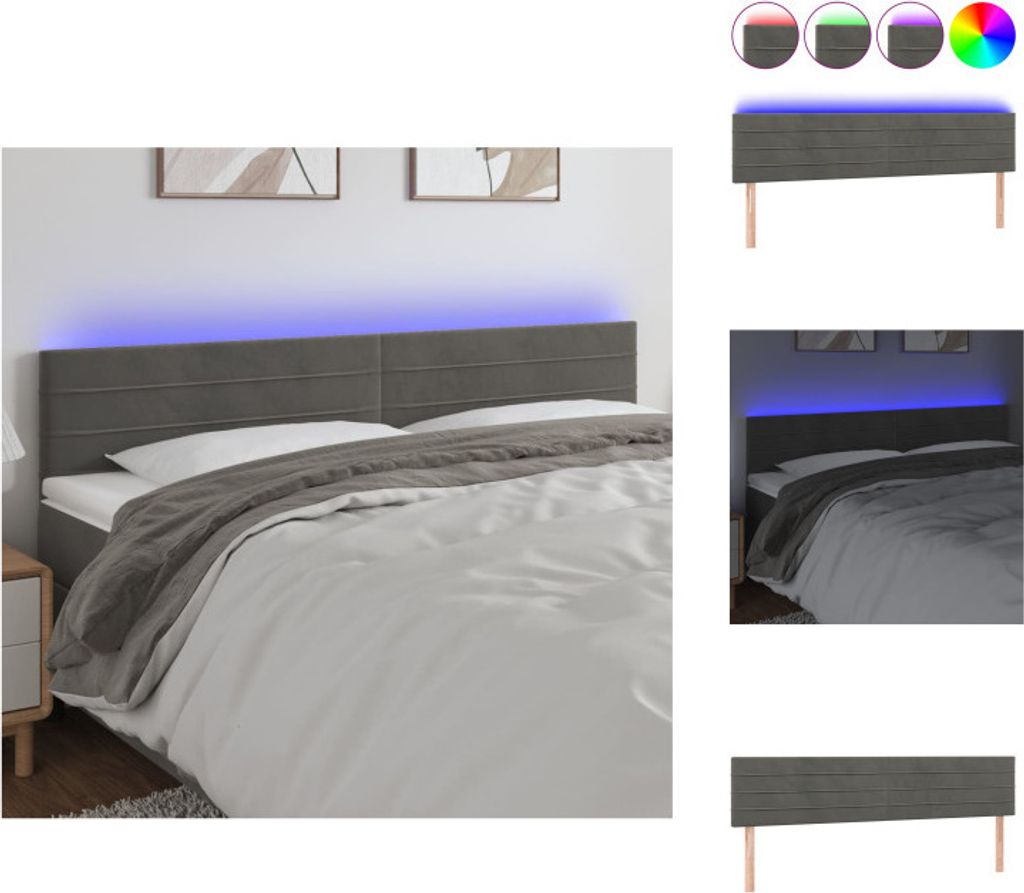 vidaXL LED Kopfteil Dunkelgrau 200x5x78/88 cm Samt - Kopf- & Fußenden