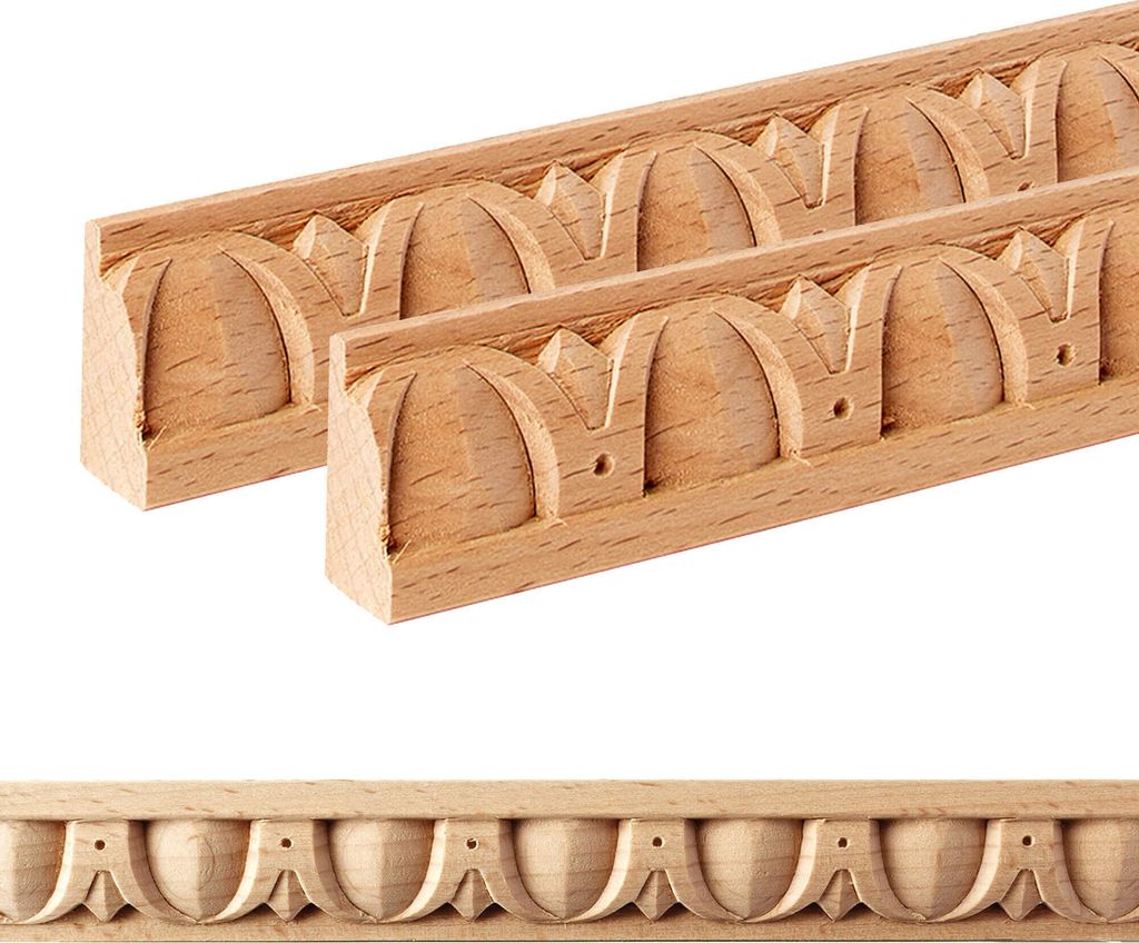 Holz Profilleiste in 26 x 13 x 1000 mm | 2er Set - 2 Meter | Schnitzleiste aus Buchenholz SB-177 mit 3D Astragal Ornament