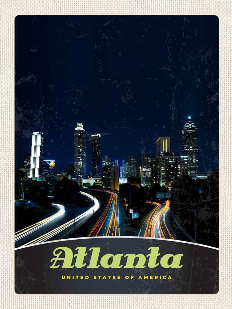 vianmo Holzschild 40x30 cm Atlanta Amerika Stadt Straße Gebäude Bildmotiv Reisemotiv Abenteuer Reisen