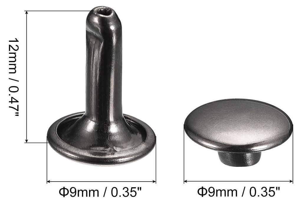 50 Set Leder Nieten 9mm Runde Nieten Hohlnieten Doppelt Kappe Nieten 12mm H?he Metall Nieten Niete fš¹r Leder Handwerk Reparatur DIY Geldbeutel G...