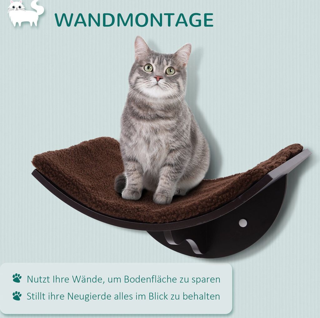 Lettino Parete Per Gatti PawHut - Mensola Imbottita In Pile, 41x28 Cm, Carico 10 Kg, Bianco, Montaggio A Parete