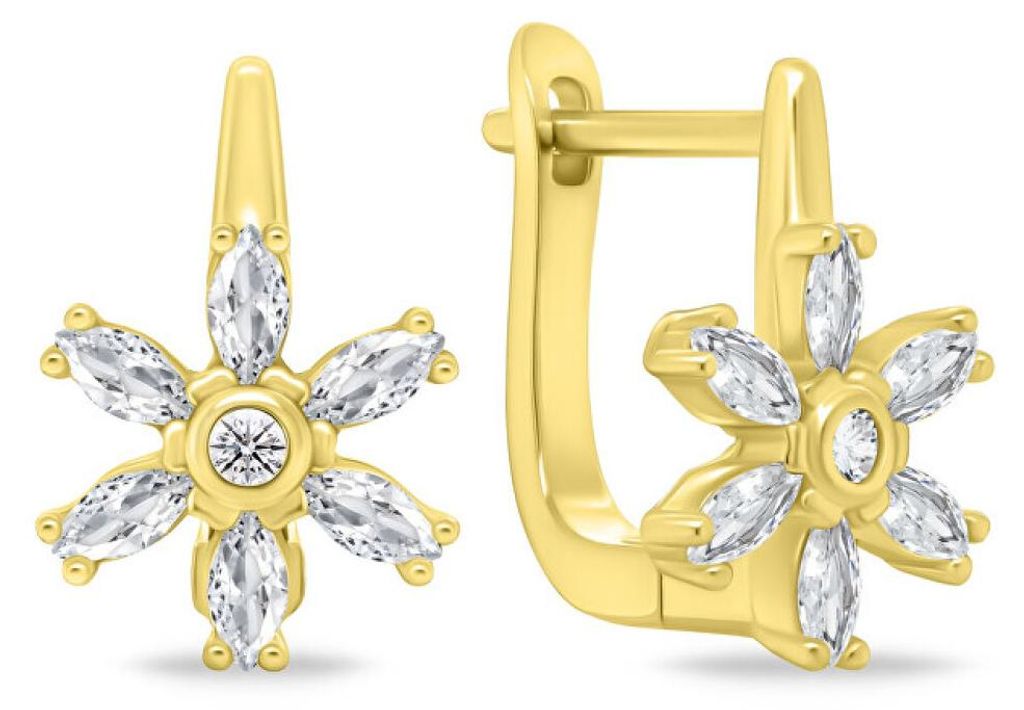 Glittering gold-plated earrings Flowers with zircons EA352Y
