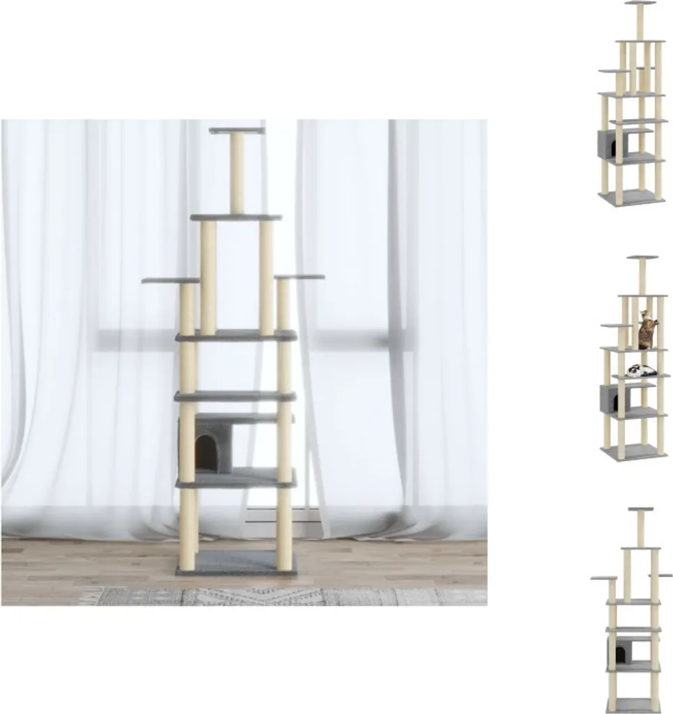 vidaXL Albero tiragraffi in sisal grigio chiaro 183 cm - Alberi tiragraffi