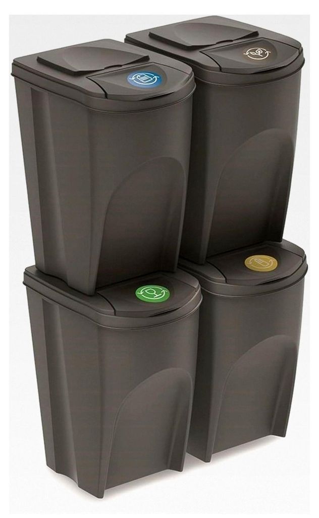 Sortibox Mülleimer Mülltrennsystem Abfalleimer Behälter (4x35L, Grau)