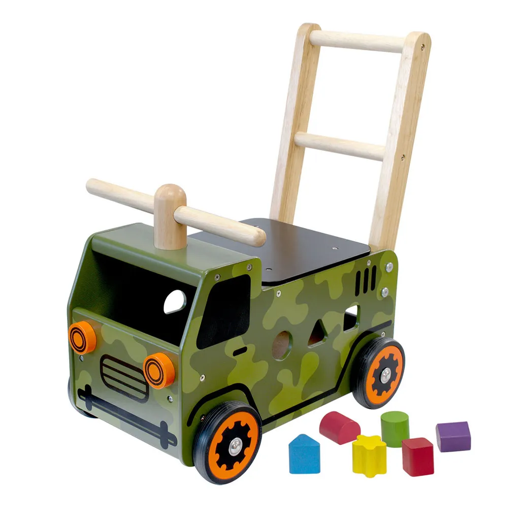 Chariot de marche Army Truck I'm Toy avec roues silencieuses et bac à jouets