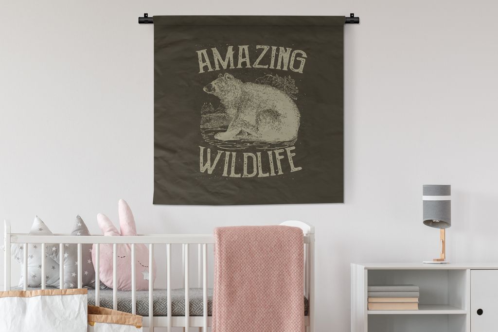 MuchoWow Wandteppich Wandbehang Jahrgang - Bär - Natur 90x90 cm Tapisserie Dekoration Wandtuch - Wandaufhänger