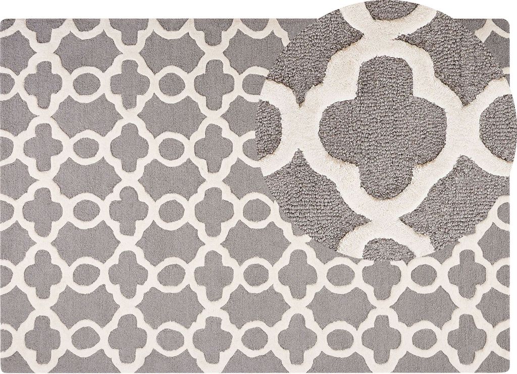 BELIANI Teppich Grau Weiß Wolle 160 x 230 cm Kurzflor Marokkanisches Muster Handgetuftet Rechteckig
