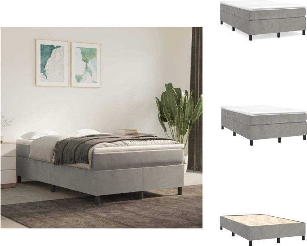 vidaXL Boxspringbett mit Matratze Hellgrau 120x200 cm Samt - Betten & Bettgestelle