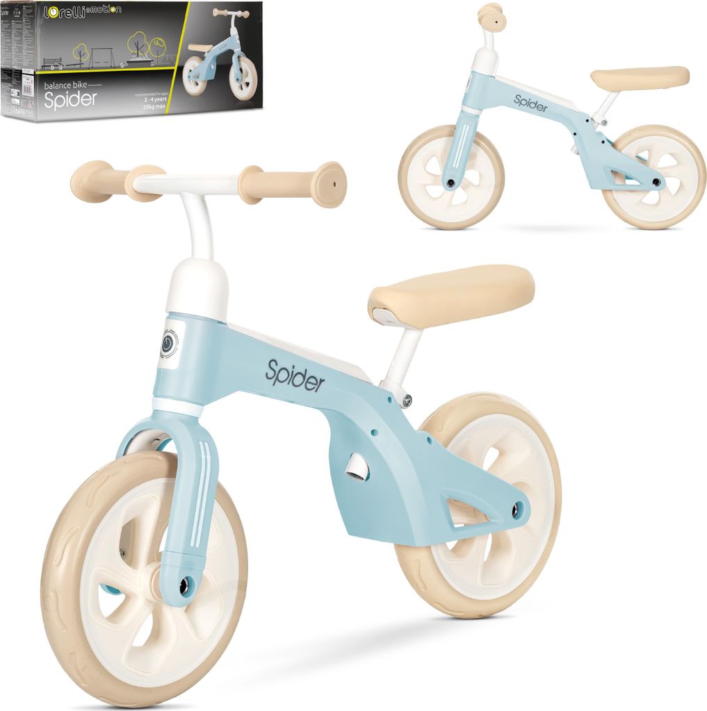 Lorelli SPIDER Laufrad 10 Zoll bis 20 kg – verstellbarer Sattel 29–34 cm, Lenker 51–52,5 cm, Lenkeinschlag-Begrenzer, 2–4 Jahre