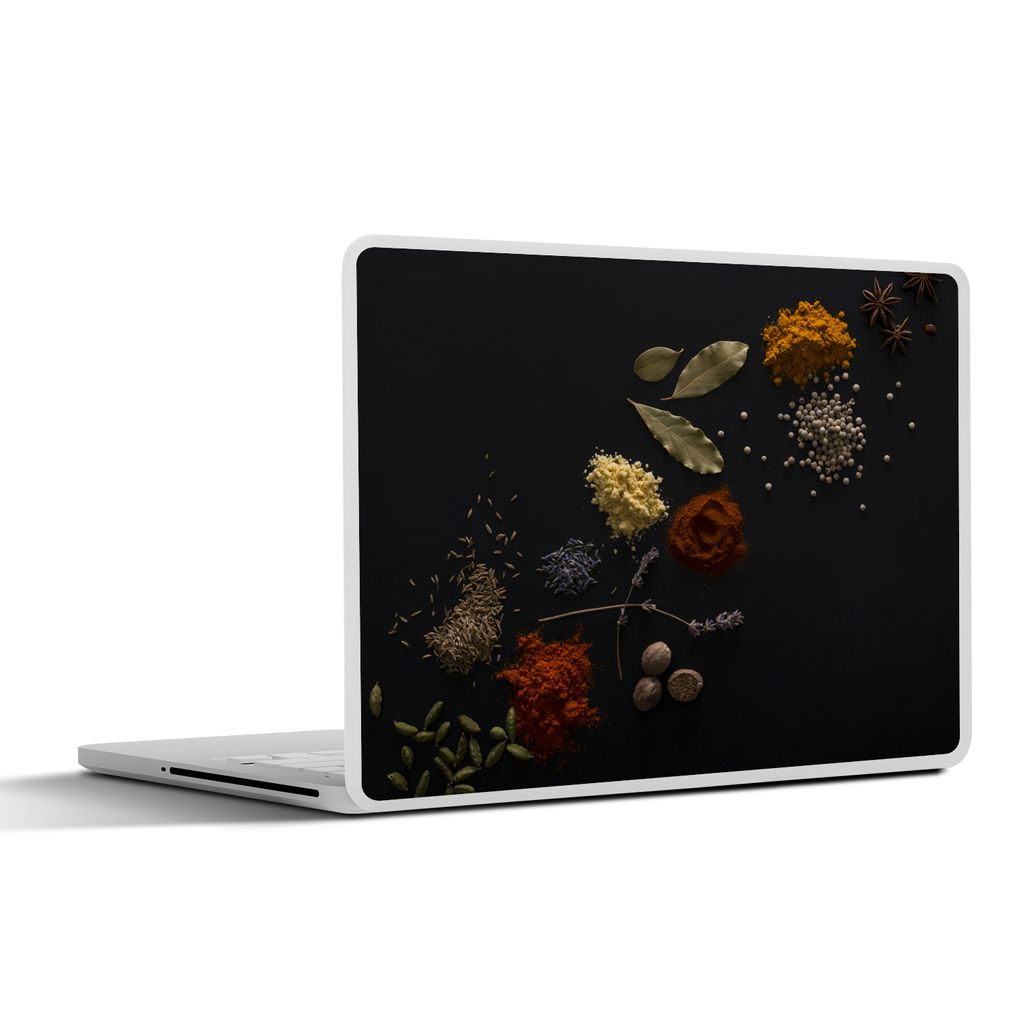 MuchoWow Laptop Aufkleber Sticker Cover Kräuter - Schwarz - Gewürze - Küche - Kochen 36.5x27.5 cm - Laptop-Sticker